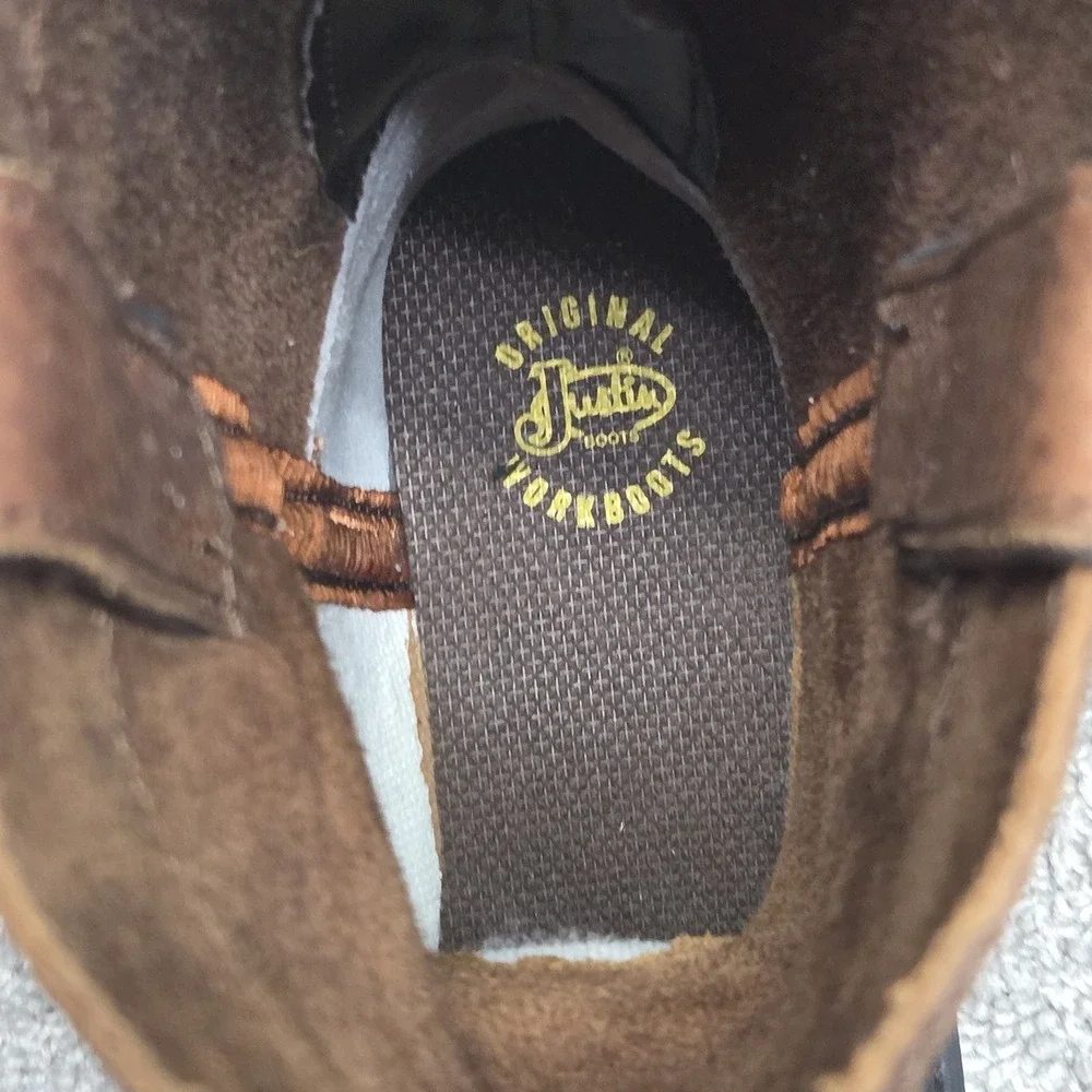Justin Boots Mens 9.5M Brown Leather Work Workwear Heritage Utility Axe Dark